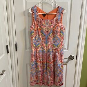Talbots Womens Paisley Print Sleeveless Fit And Flare Midi Dress Lined Size 10 P